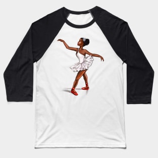 Ballet in red shoes - ballerina doing pirouette in white tutu and red shoes  - brown skin ballerina Baseball T-Shirt